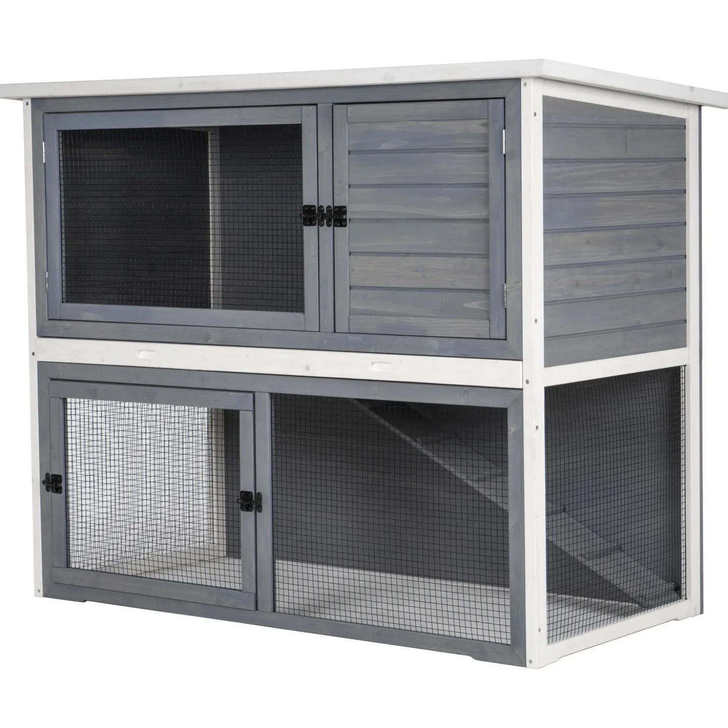 Adori Konijnenhok Ozzy - Dierenverblijf - 140x70x111 cm Lichtgrijs Wit