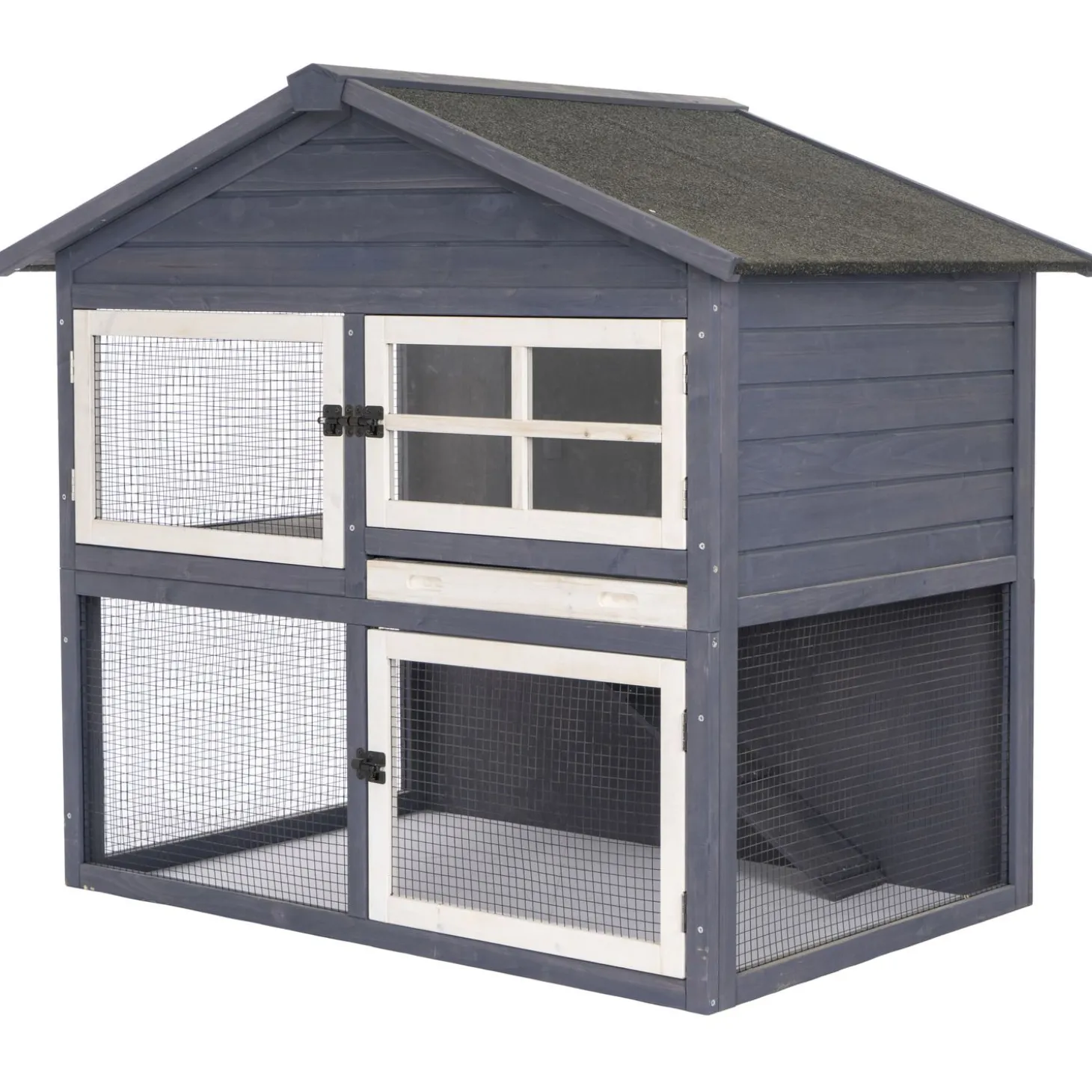 Adori Konijnenhok Raffy - Dierenverblijf - 130x86x112.5 cm Donkergrijs Wit