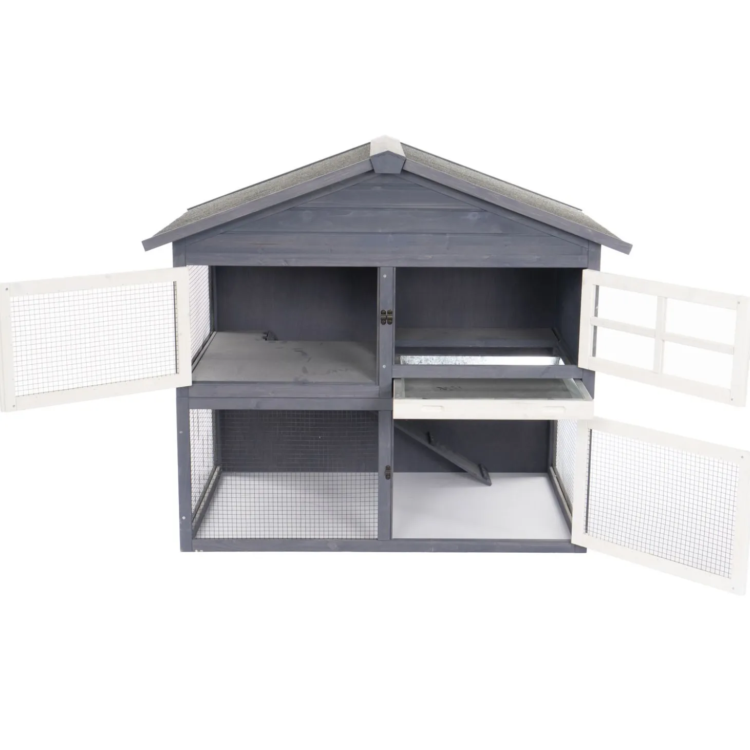 Adori Konijnenhok Raffy - Dierenverblijf - 130x86x112.5 cm Donkergrijs Wit