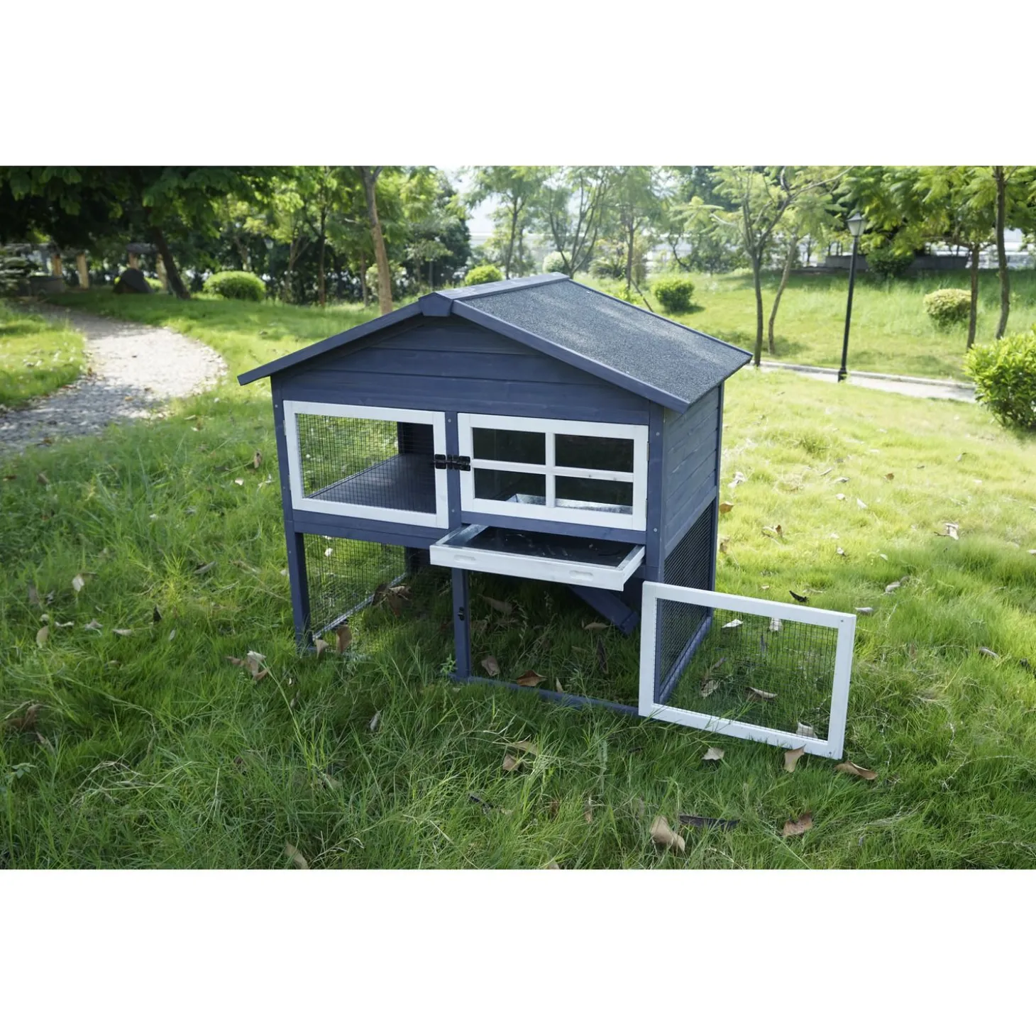 Adori Konijnenhok Raffy - Dierenverblijf - 130x86x112.5 cm Donkergrijs Wit