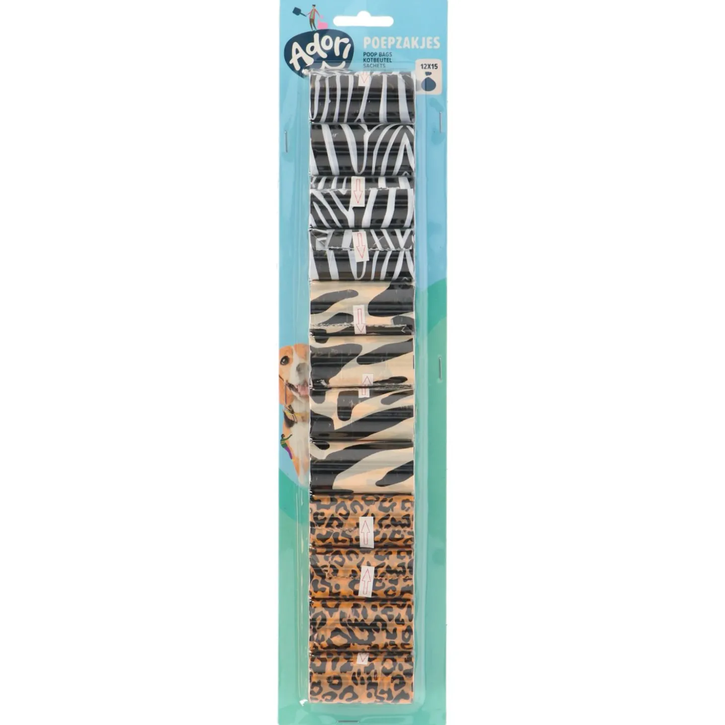 Adori Poepzakjes Animal Print - Hondenpoepzakjes - Multi-Color 12 rol 12 Rollen