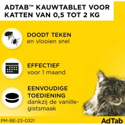 Adtab Kauwtablet Voor Katten - Anti vlooien en tekenmiddel - 3 tab