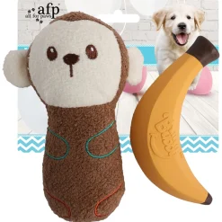 All For Paws Little Buddy Happy Monkey - Hondenspeelgoed - Bruin Geel