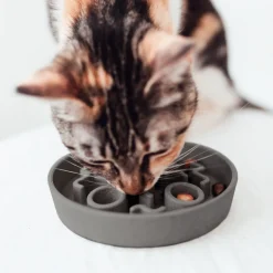 District 70 Bamboo Cat Slow Feeder - Kattenvoerbak - Ø13.5 cm Grijs