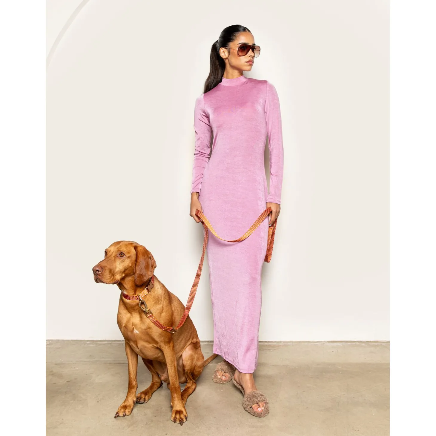 Dogguo Retro Wave Leash - Hondenriem - 200x2 cm Roest Pink S