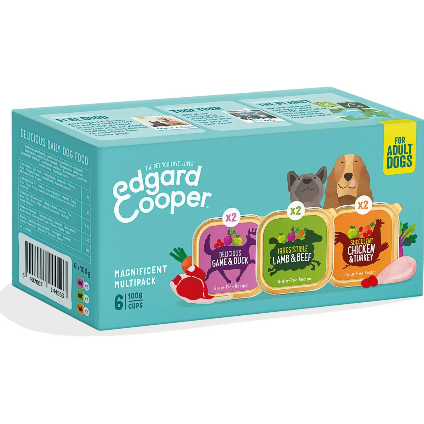 Edgard&Cooper Kuipjes Multipack Adult Chicken Game Lamb - Hondenvoer - Kip Wild Lam 6x100 g