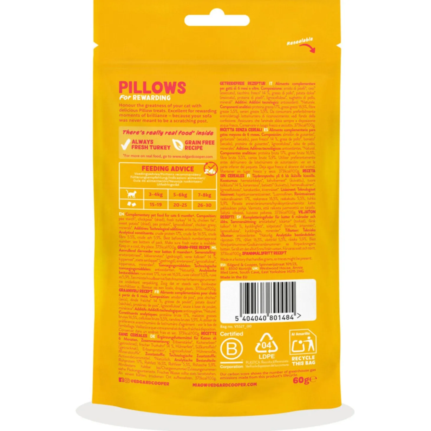 Edgard&Cooper Pillows - Kattensnack - Kalkoen 60 g