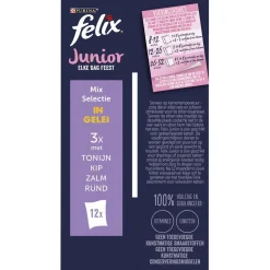 Felix Multipack Elke Dag Feest Mix Selectie In Gelei Junior - Kattenvoer - Tonijn Kip Zalm 12x85 g