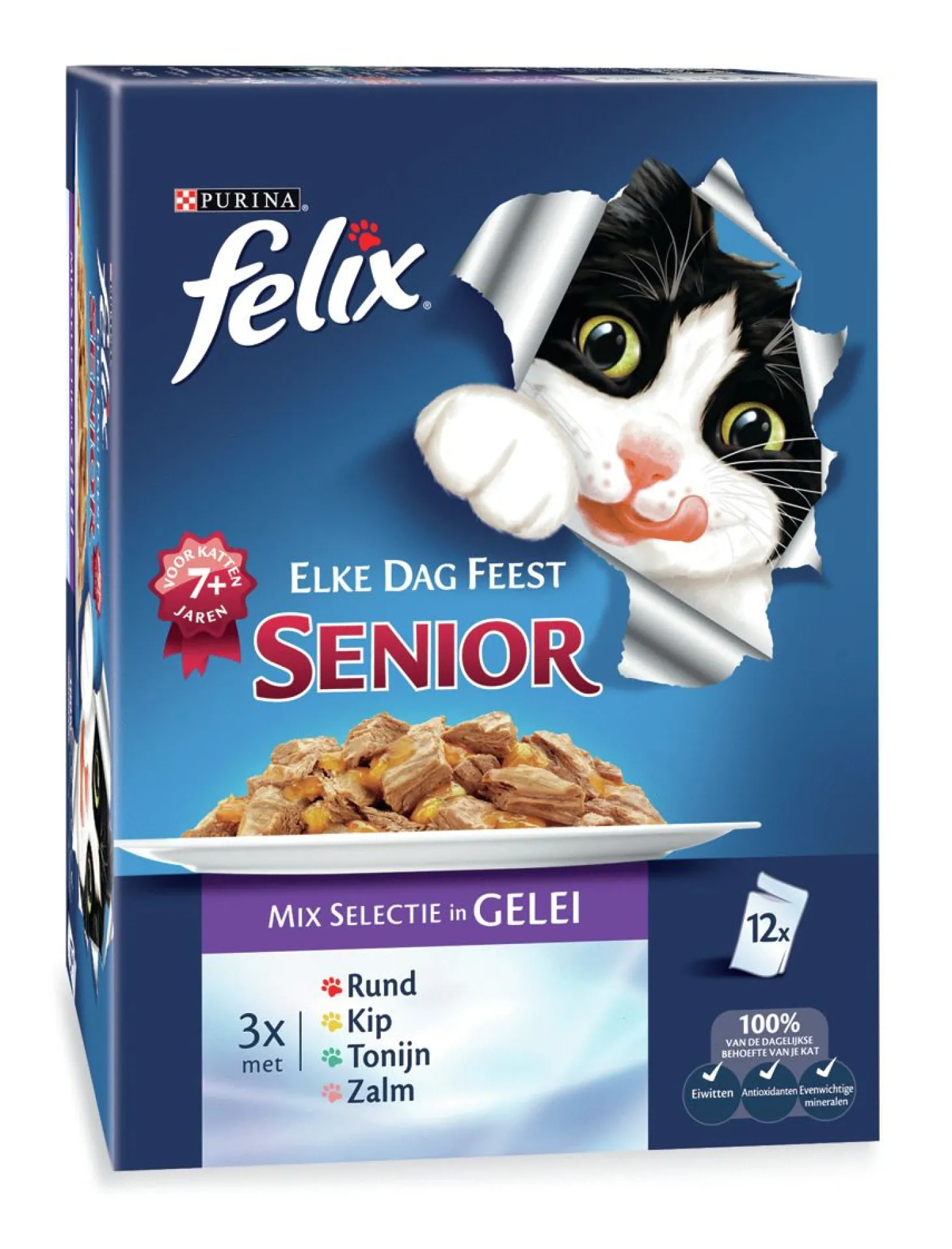 Felix Multipack Maaltijdzakjes Senior Elke Dag Feest - Kattenvoer - Mix 12x100 g