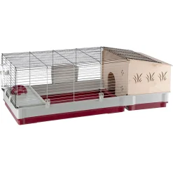 Ferplast Knaagdierenkooi Krolik 140 Plus - Dierenverblijf - 142x60x50 cm Grijs Rood
