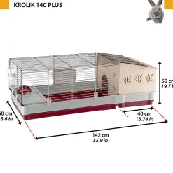Ferplast Knaagdierenkooi Krolik 140 Plus - Dierenverblijf - 142x60x50 cm Grijs Rood