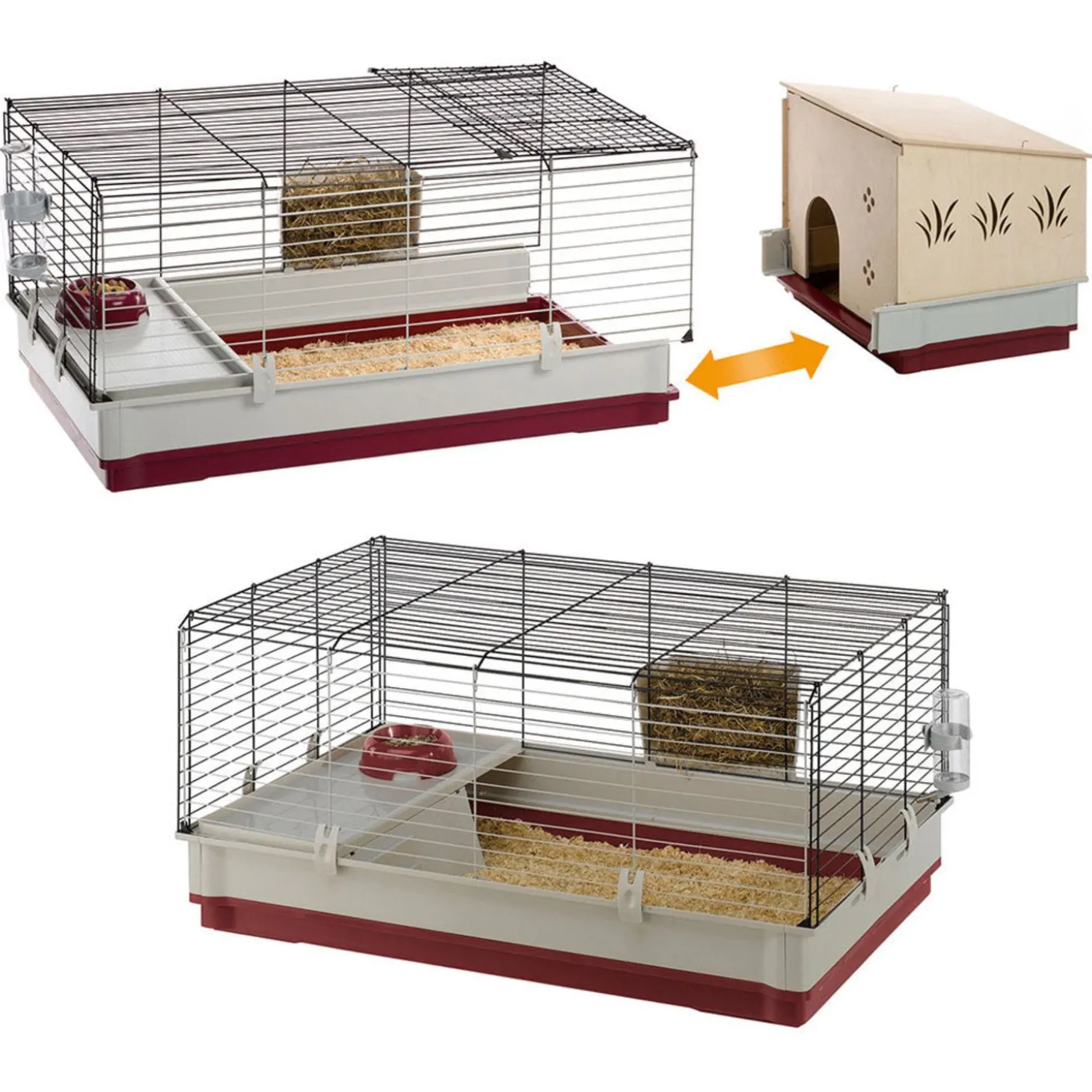 Ferplast Knaagdierenkooi Krolik 140 Plus - Dierenverblijf - 142x60x50 cm Grijs Rood