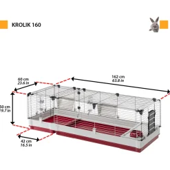Ferplast Konijnenkooi Krolik 160 - Dierenverblijf - 162x60x50 cm Grijs Rood