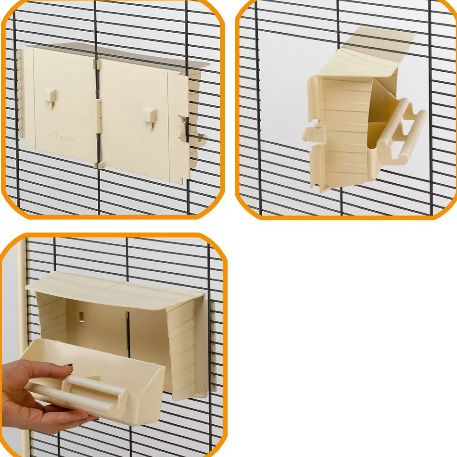 Ferplast Voerbak Brava 6 - Vogel - Voerbak- Drinkbak - 28.5x10x13 cm Beige