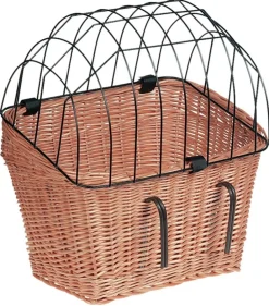 Flamingo Fietsmand Riet Met Afdekrooster - Hondenfiets-accessoires - 46.6x31.6x39.8 cm Bruin Zwart