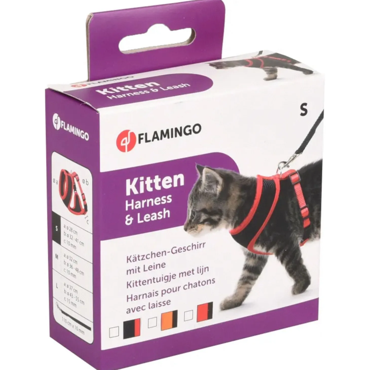 Flamingo Harms Kittentuig + Lijn - Kattenharnas - Rood Zwart 110cm 10mm