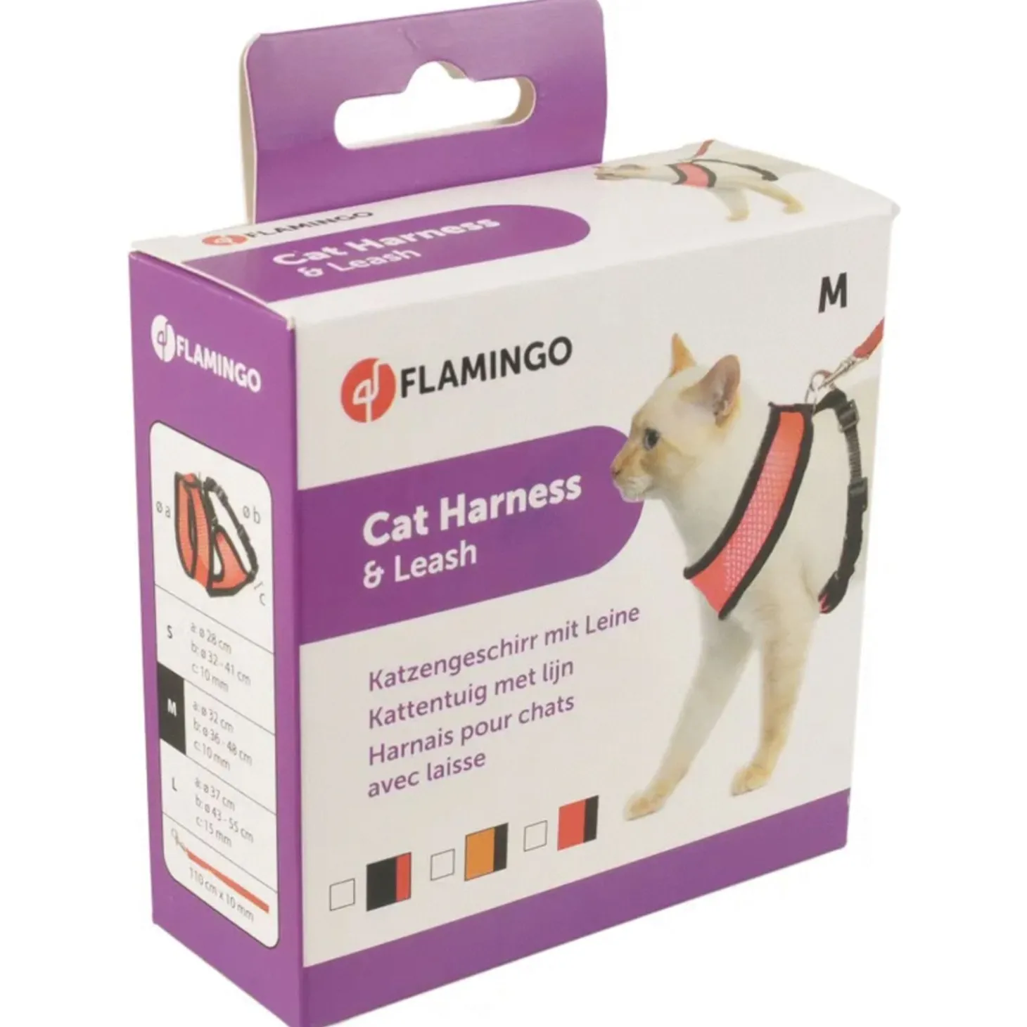 Flamingo Harnas Met Looplijn Harms - Kattentuigje - Rood Zwart 110cm 10mm