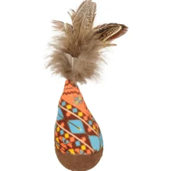 Flamingo Indy Wiebelspeeltje Met Veren - Kattenspeelgoed - Ø4.5x13 cm Beige Oranje Turquoise