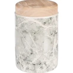 Flamingo Keramiek Snackpot  Marmi - Hondenvoerbewaarbak - Ø11.5x17.5 cm Wit Grijs