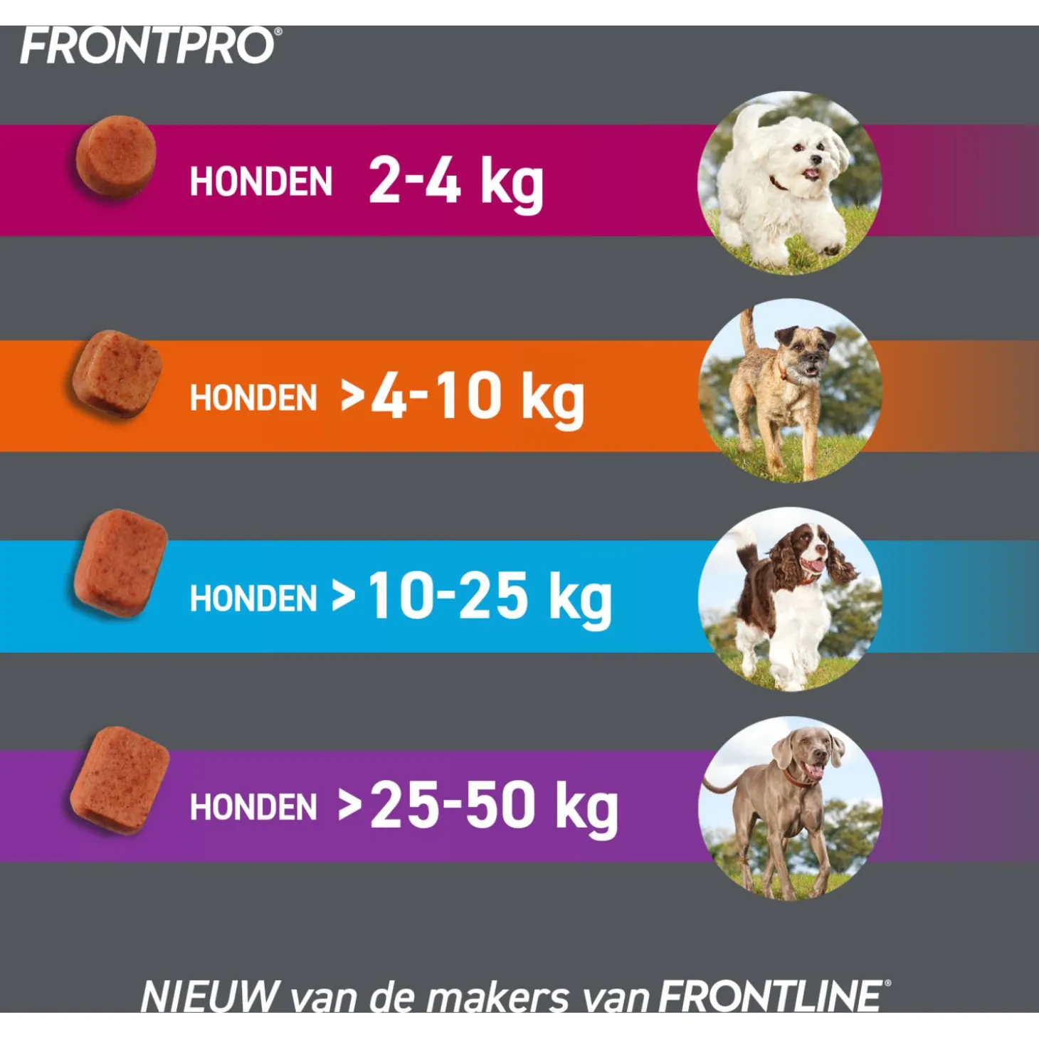 Frontpro Hond - Anti vlooien en tekenmiddel - 3 tab >10-25 Kg Large