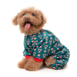 Fuzzyard Honden Pyjama  I Heart Candy Canes - Hondenkleding - Groen Size 1