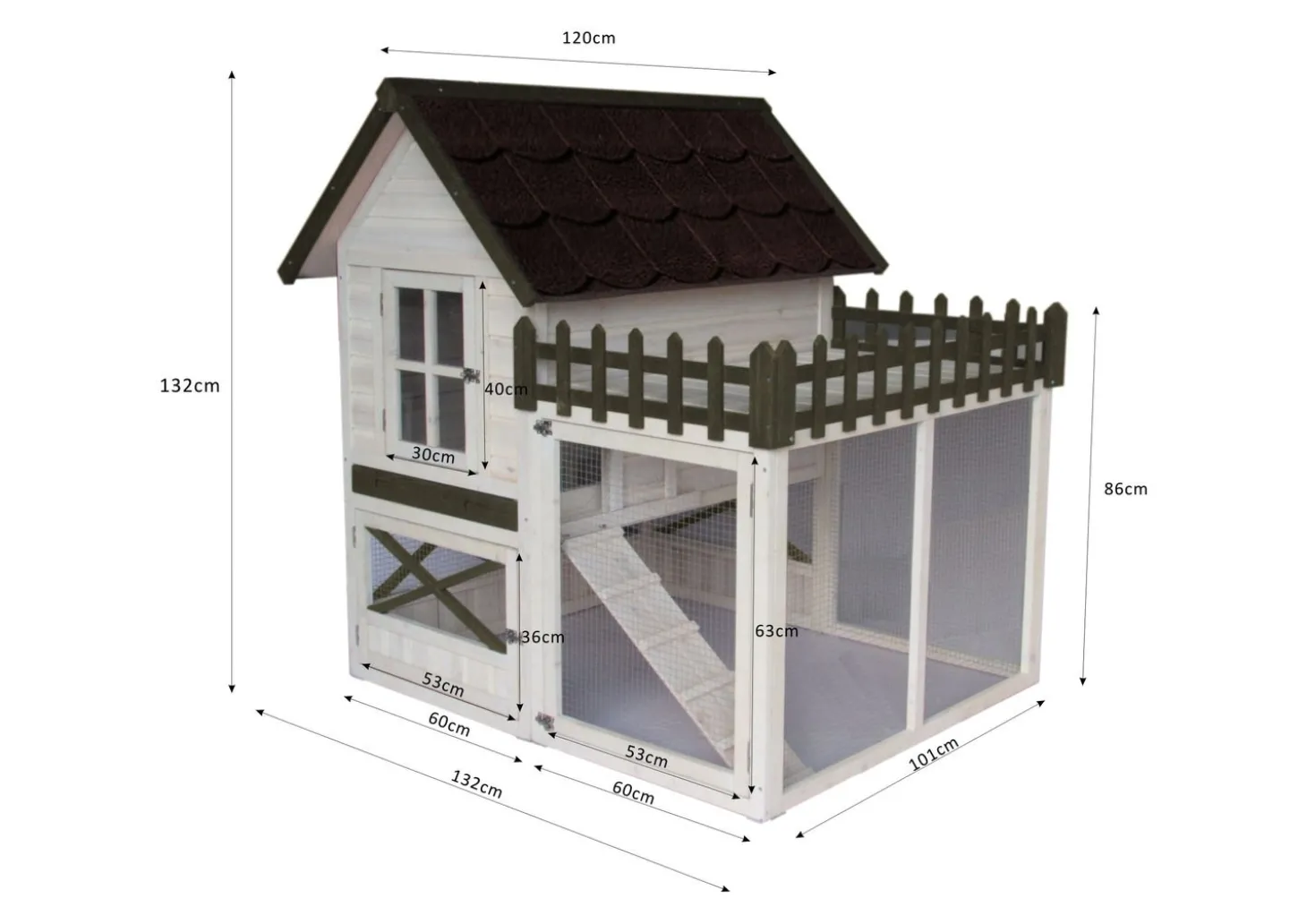 Homestyle Konijnenhok Estate - Dierenverblijf - 130x120x132 cm Wit Grijs