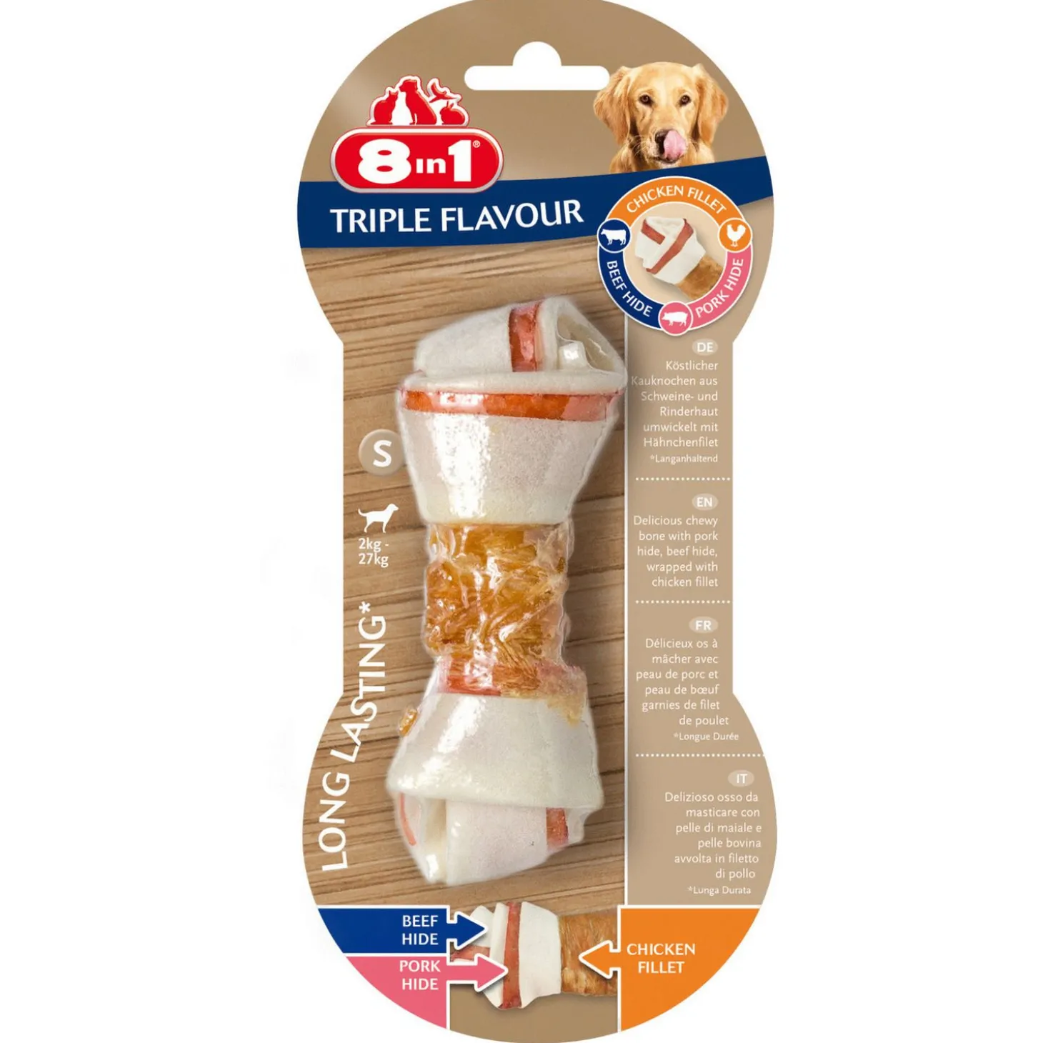 8in1 Delights Kauwknook Triple Flavour Kip&Varken&Rund - Hondensnacks