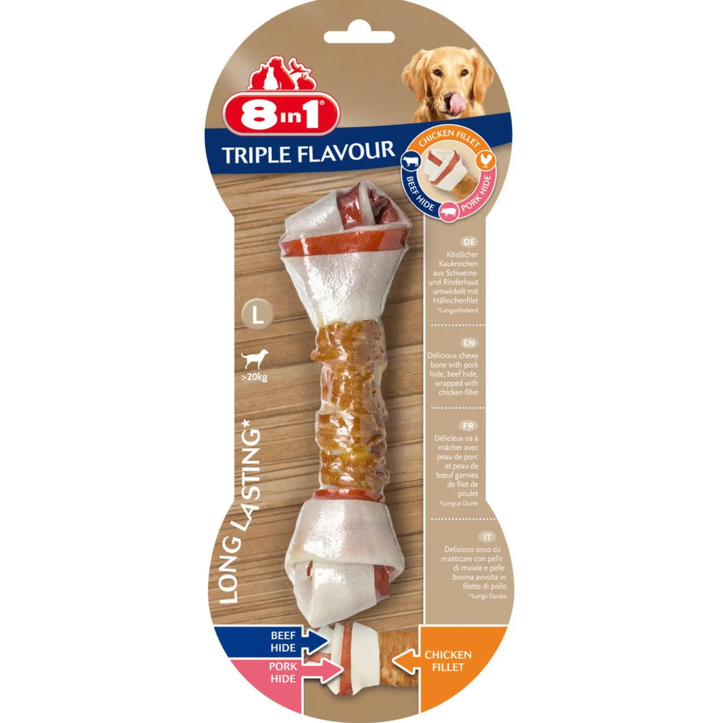 8in1 Delights Kauwknook Triple Flavour Kip&Varken&Rund - Hondensnacks