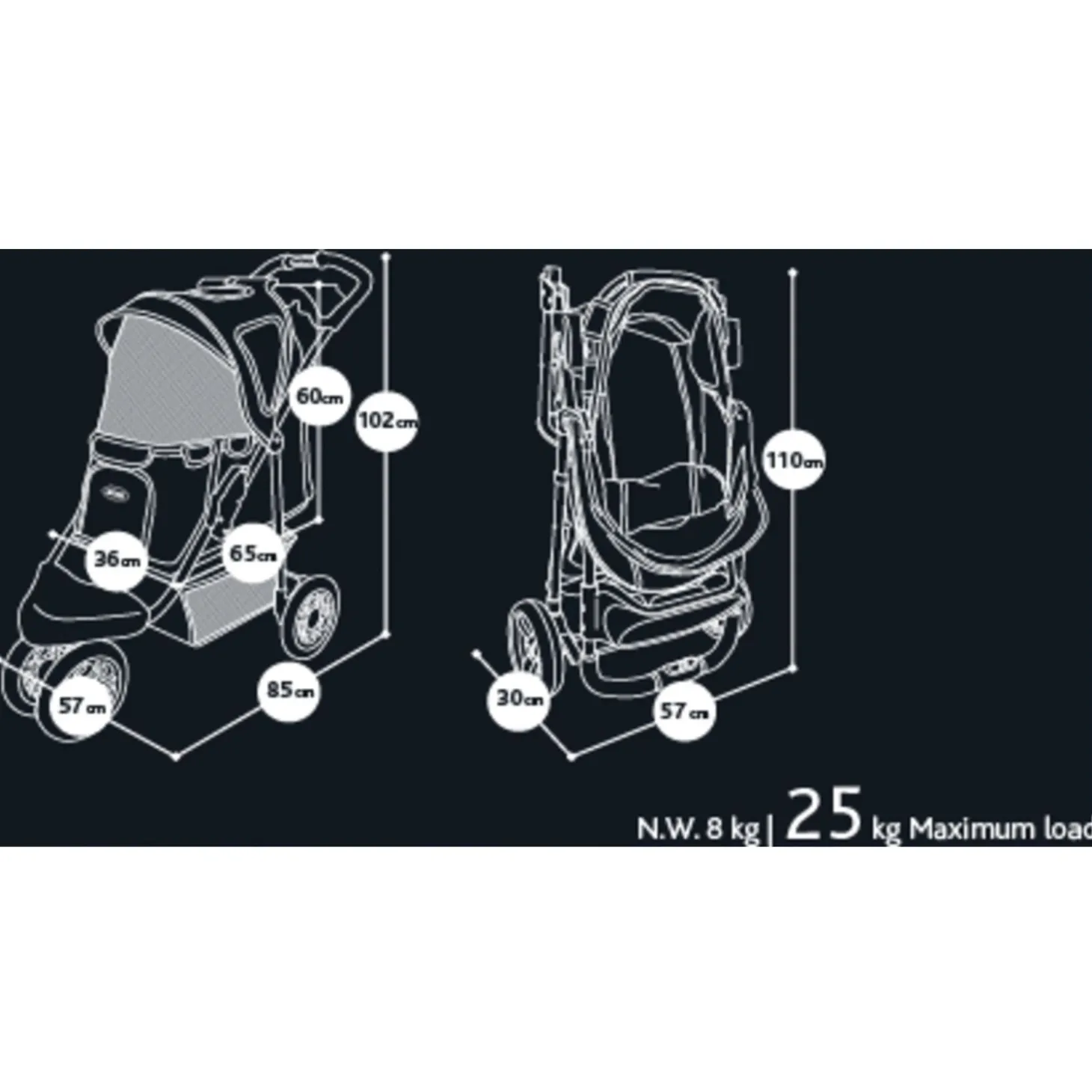 Innopet Hondenbuggy Monaco Geomatric + Regenhoes - Hondentrolley - 85x57x101 cm Zwart