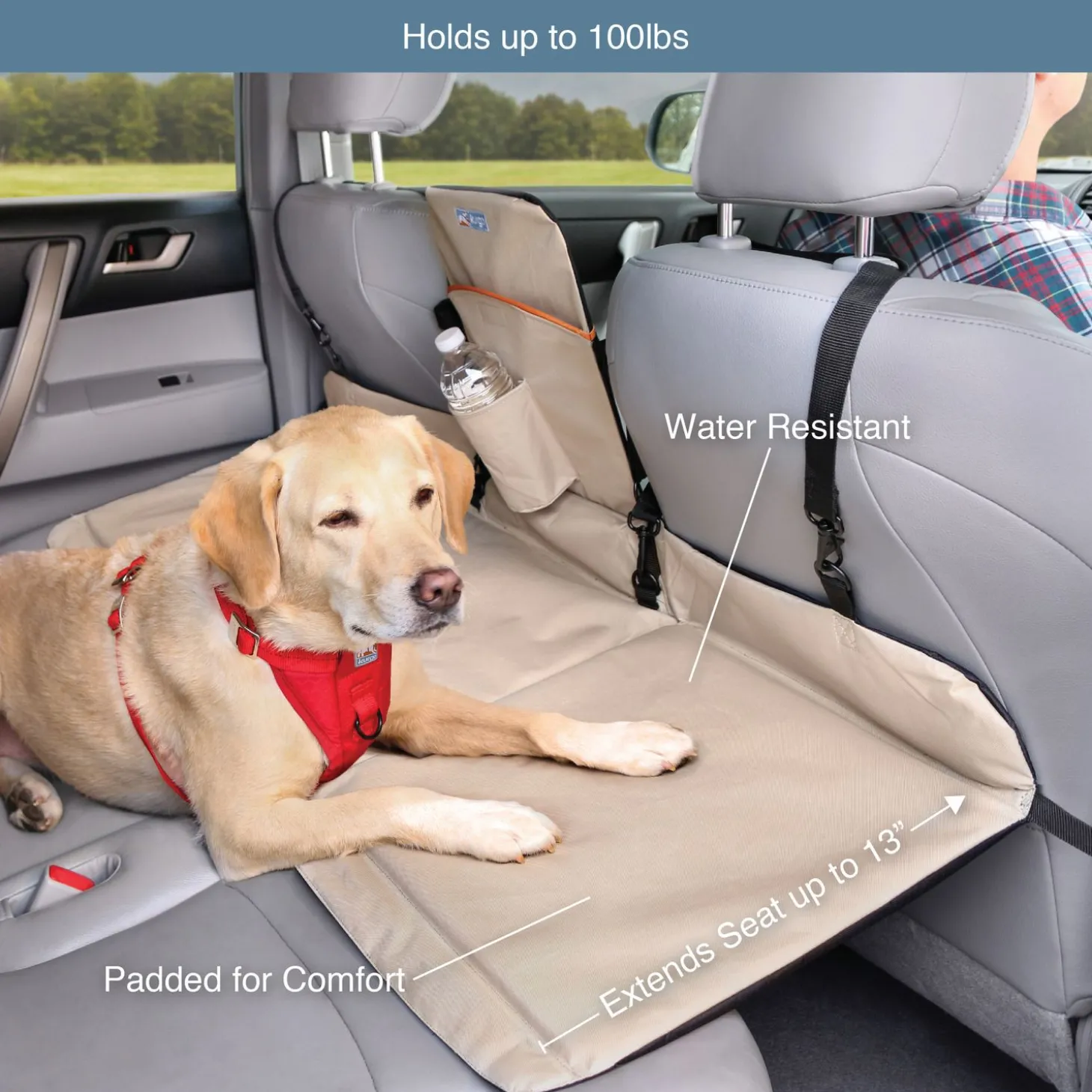 Kurgo Backseat Bridge - Hondenautoaccessoire - 132x40 cm Beige Zwart Tot 45 Kg