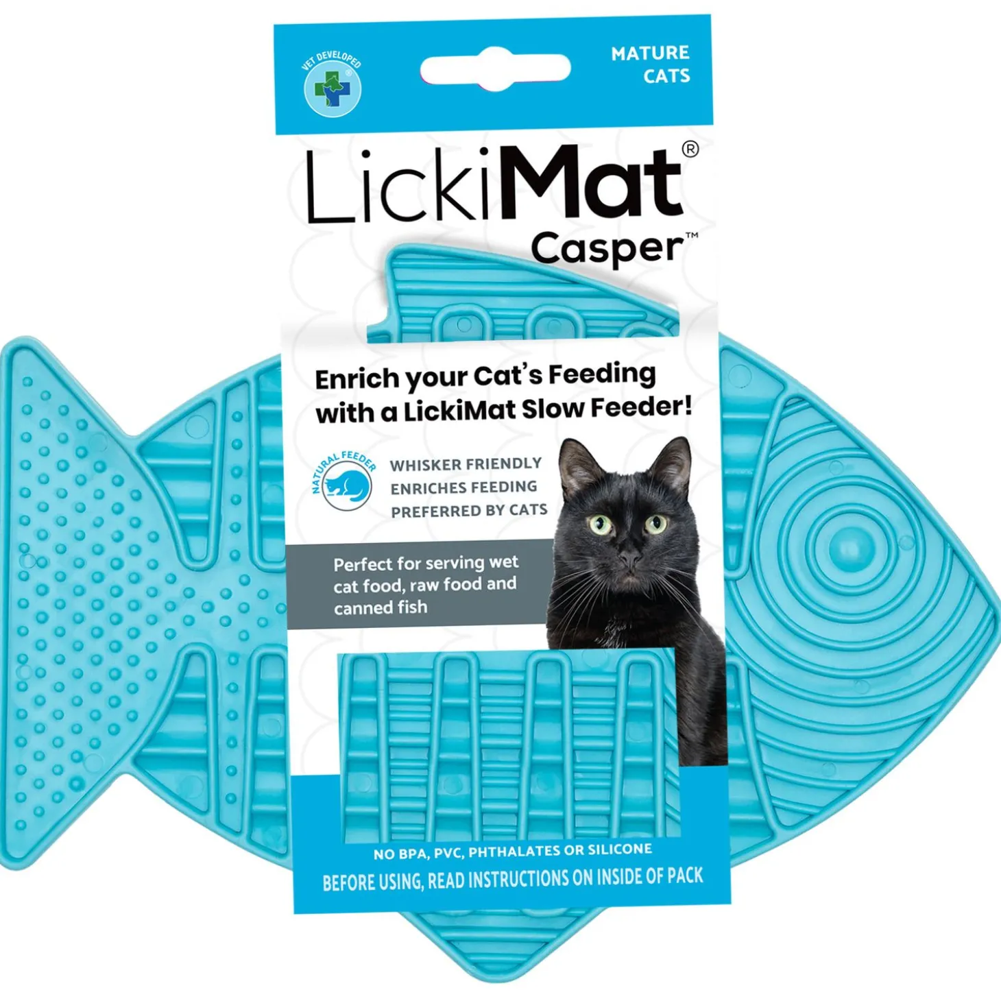 Lickimat Casper - Slowfeeder Voor De Kat - Tegen Schrokken - Kattenvoerbak - 22x16 cm Turquoise