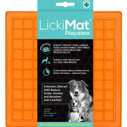 Lickimat Playdate Treat Slowfeeder Voermat - Hondenvoerbak - 20x20 cm Oranje