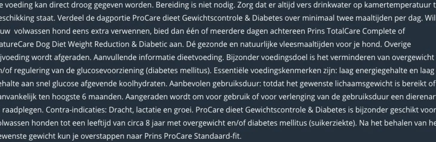 Prins Procare Gewichtscontrole & Diabetes - Hondenvoer