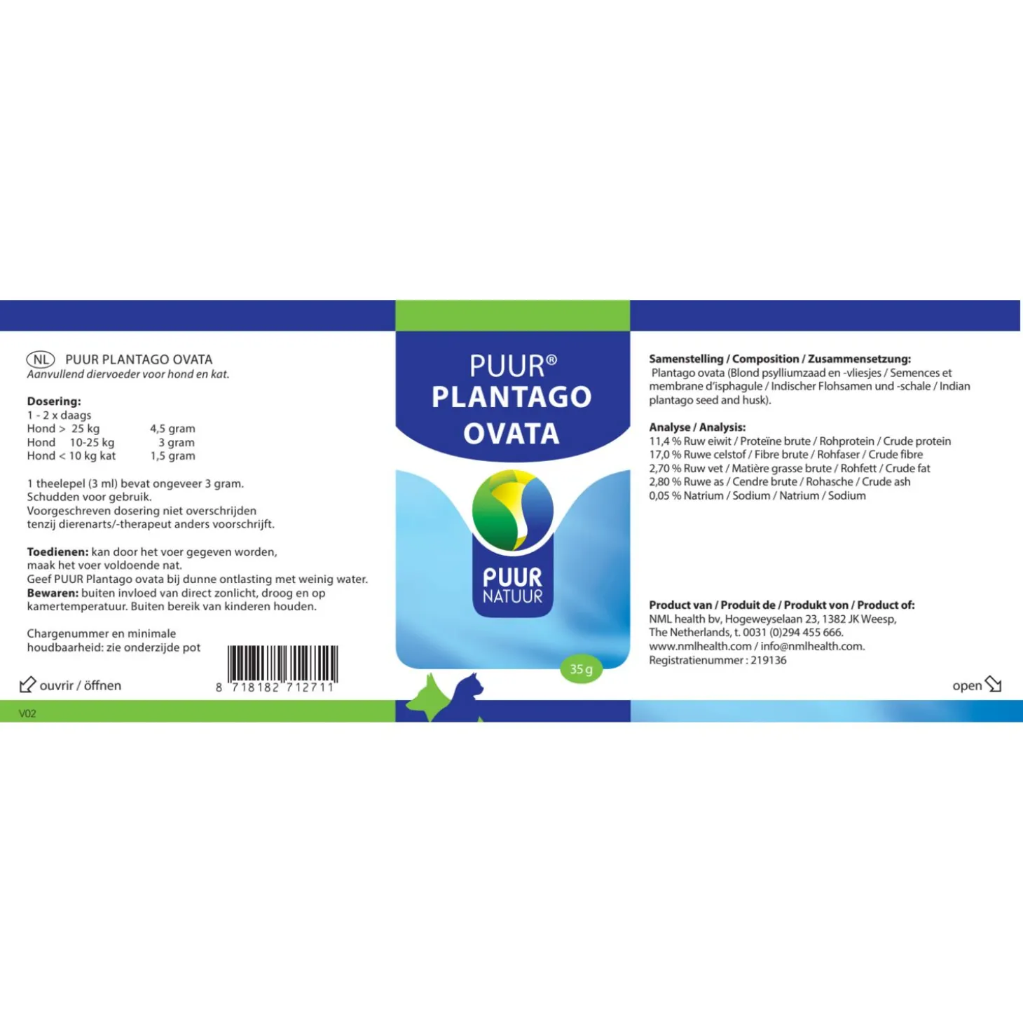 Puur Natuur Plantago Ovata - Supplement - 35 g