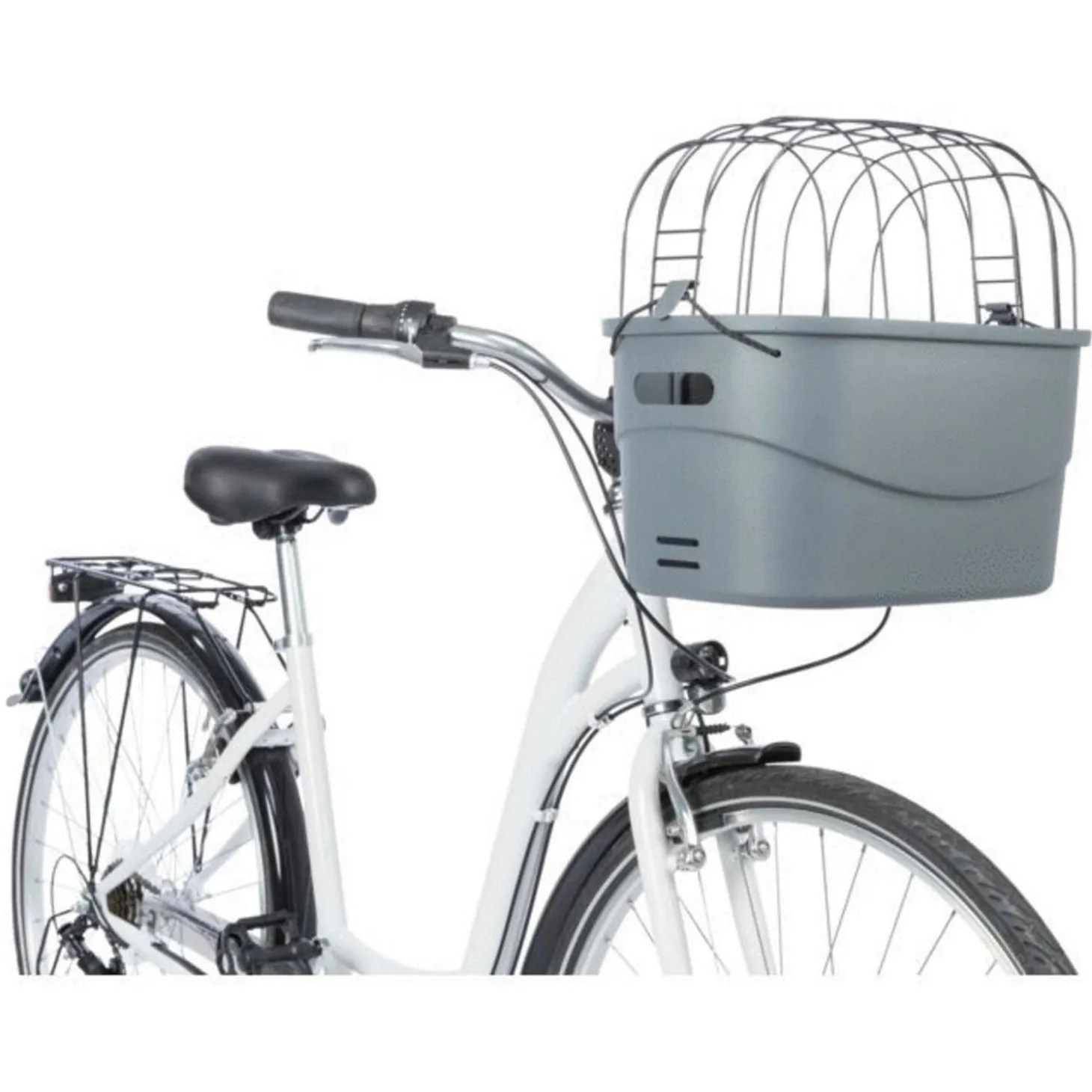 Trixie Stuur Fietsmand Kunststof Met Huif - Hondenfietsmand - 42x39x30 cm Grijs