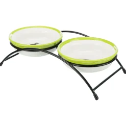 Trixie Voer En Waterset Op Standaard - Voer/Waterbak - Ø13 cm Wit Groen Zwart 2 stuks