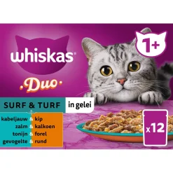Whiskas 1+ Surf & Turf In Gelei Maaltijdzakjes Multipack - Kattenvoer - 12x85 g