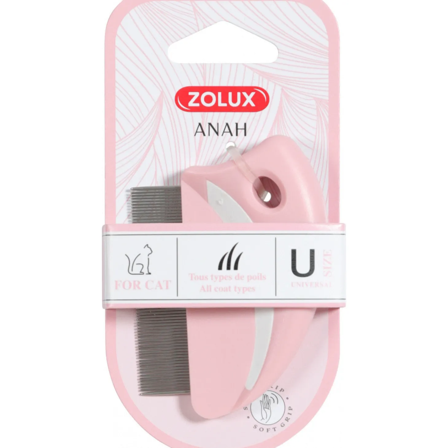 Zolux Anah Cat Ronde Vlooienkam - Kattenvachtkam - 5.8x1.7x8.5 cm Pink Wit For Cat. All Coat Types