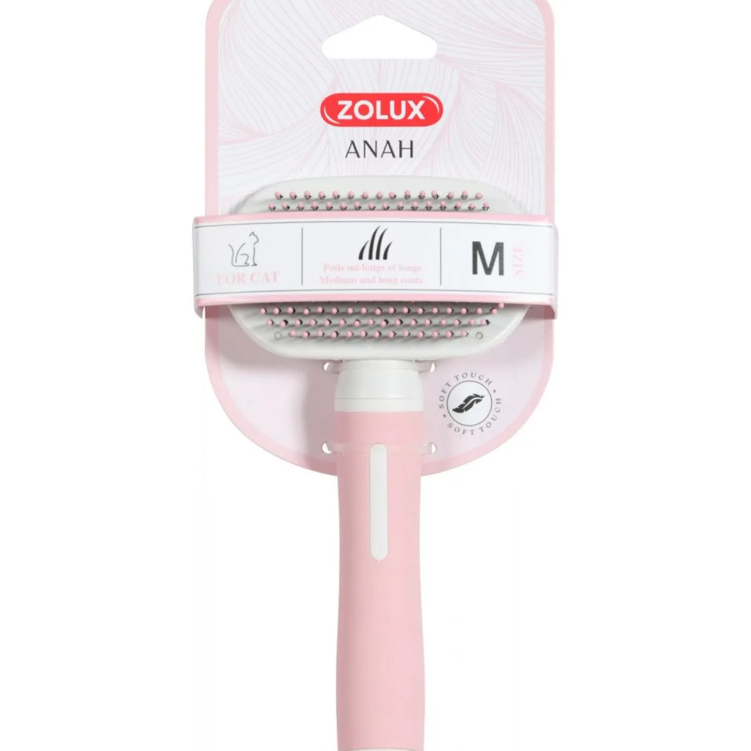 Zolux Anah Cat Zachte Slicker Medium - Kattenvachtborstel - 8.8x4x17 cm Pink Wit M