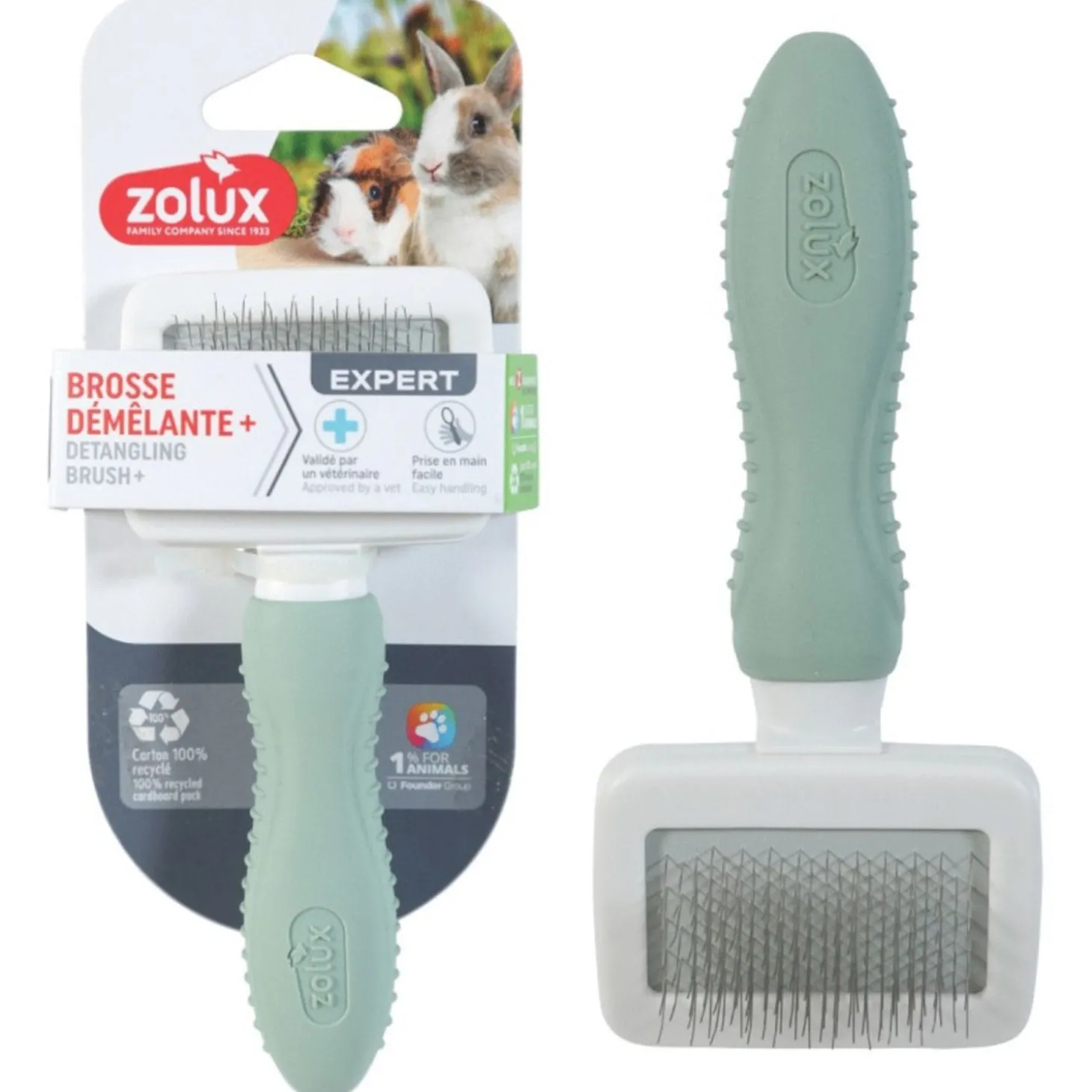 Zolux Rodent Slickerborstel - Vachtborstel - 13.7x6x137 mm Groen Wit